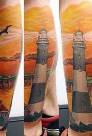 Kolor nóg realistyczny wzór tatuażu latarni morskiej