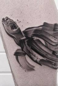 Leg gray ink swimming turtle tattoo pattern
