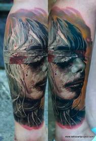 leg color horror style Blind woman tattoo pattern