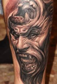 Patrón de tatuaje de orangután grande de demonio de pierna