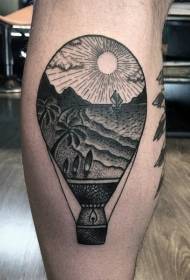 Black and impressive flying balloon tattoo on the legs