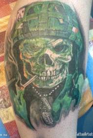 Leg color military skull tattoo pattern