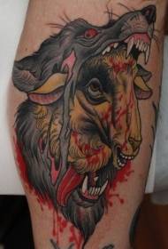 Lobo masivo de cor da perna comendo patrón de tatuaxe de ovellas