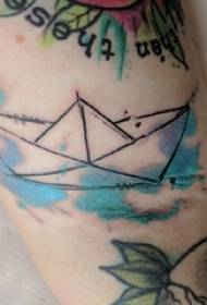 Tetovanie námorník mužské teľa na obrázku tetovanie akvarel plachty
