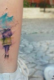 calf splash ink small fresh umbrella character tattoo pattern