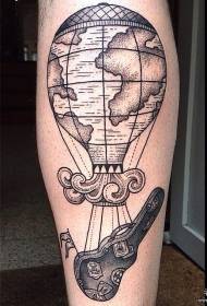 calf hot air balloon guitar prick tattoo pattern