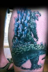 I-tattoo ye-Godzilla ehlaba umxhwele emilenzeni