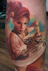 телета боја женски ратник узорак тетоважа