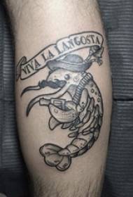 becerro de nenos en puntas negras liñas abstractas de tatuaxes en inglés e camarón