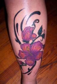 leg color Hawaiian flower tattoo pattern