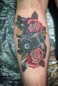 Leg color modern camera with rose tattoo pattern