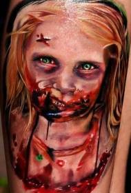 Πόδια ανατριχιαστικός τρόμος αιματηρός τατουάζ κορίτσι