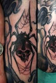 Kojos naujo stiliaus spalvinga žmogaus kaukolė su voro tatuiruote