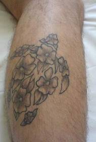 Leg gray flower turtle tattoo pattern