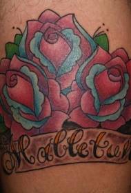 Leg color three rose letter tattoo pattern