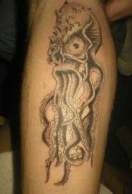 Leg brown scary octopus tattoo picture