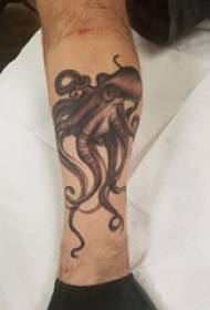 garçons veau sur noir gris point épine ligne abstraite image de tatouage pieuvre