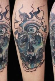 Leg color human skull with eye tattoo pattern
