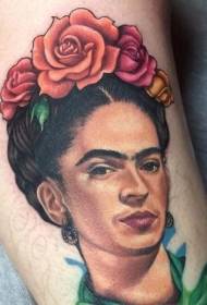 Leg color day mexican woman portrait tattoo pattern