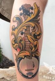 Leg old school color musical instrument tattoo pattern