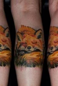 leg color sleeping fox tattoo pattern