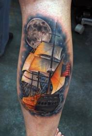 Leg color sailboat with night sky tattoo pattern