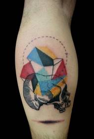 Leg colorful geometric figures with human skull tattoo