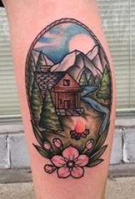 calf symmetrical tattoo girl calf Tattoo pictures on flowers and scenery