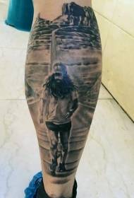 Legs gray running man in desert tattoo pattern