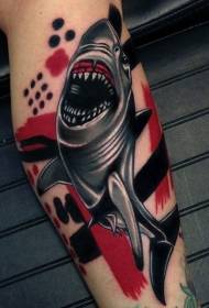 Leg new school style colored shark tattoo picture