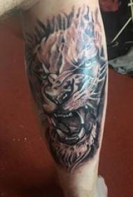boys calf on black gray sketch point thorn skills creative domineering leopard head tattoo pictures