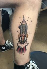 boys on the calf painted geometric simple line rocket launch tattoo pictures