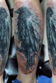 Leg European and American junk style color crow tattoo