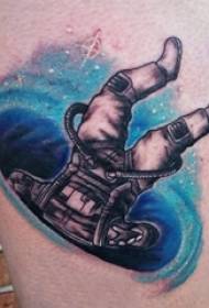 boys calf painted gradient starry elements and Character astronaut tattoo picture