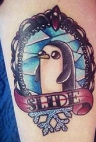 Penguin tattoo figure girl on the calf colored penguin tattoo picture