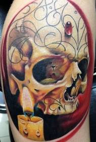 Colorful human skull tattoo picture in shoulder realism style