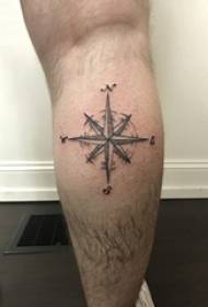 boys calf on black pricks geometric simple line compass tattoo picture