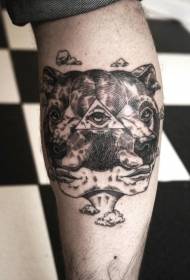Noha hnědé gravírování surrealistické medvědí hlava tetování obrázek