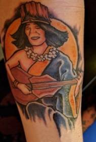 haste de tatuagem masculina pintada na guitarra e imagem de tatuagem de personagem