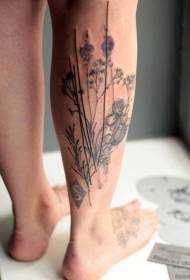 Leg color small fresh flower tattoo pattern