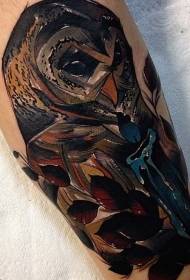 Leg color owl with candle tattoo picture