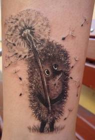 leg gray hedgehog dandelion tattoo picture