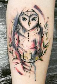 calf color splash ink owl leaf tattoo pattern