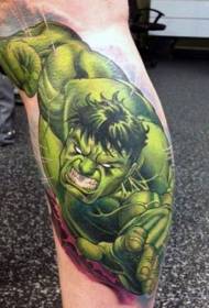 Patrón de tatuaje cómico de hulk vintage de color de pierna