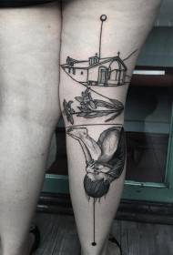 gamba Misterioso ragazzino grigio con tatuaggio di casa