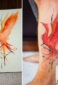calf splash ink phoenix red tattoo pattern