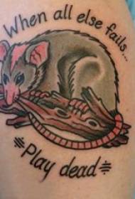pelės tatuiruotės figūra - vyro kotas ant spalvotos pelės tatuiruotės paveikslėlio
