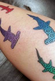 Leg color shark totem tattoo pattern