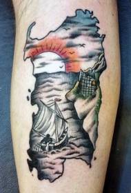 Arm skildere kaart fiskersboat en marine tattoo