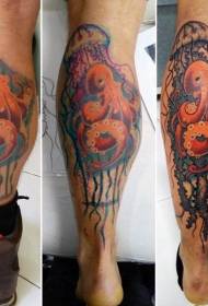 Leg colored frozen fish and octopus tattoo pictures